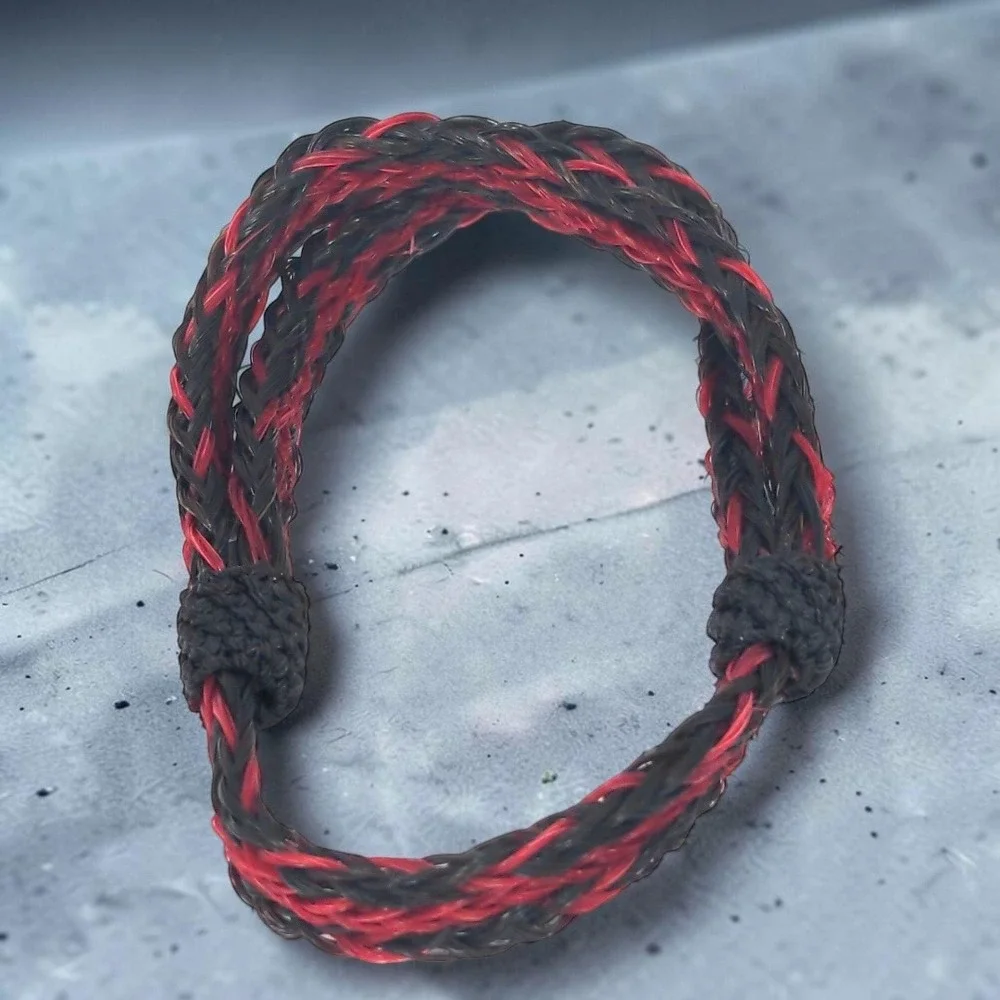 VTG Braided Horsehair Bracelet Red Black Adjustable Western Unisex Equestrian